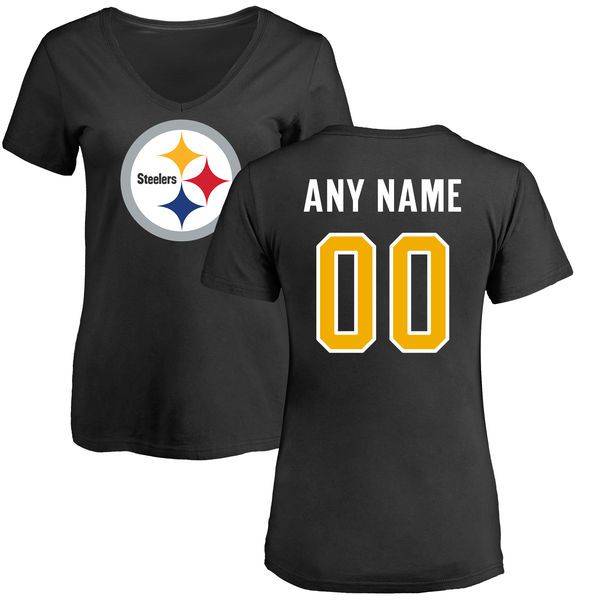 Women Pittsburgh Steelers NFL Pro Line Black Any Name and Number Logo Custom Slim Fit T-Shirt